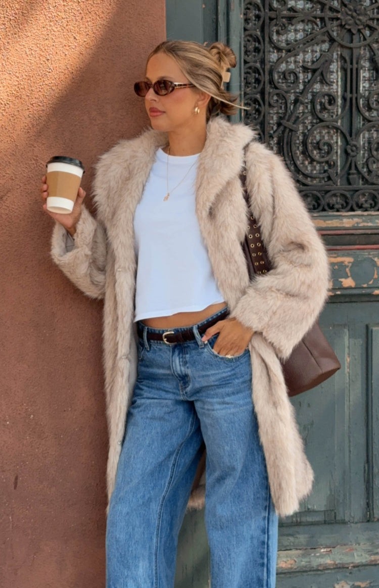 It Girl Sand Faux Fur Maxi Coat