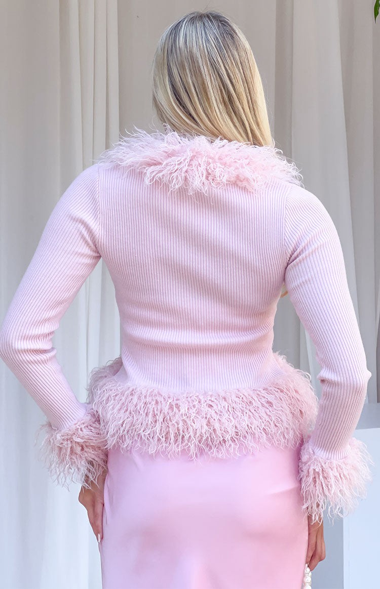 Violetta Pink Fur Trim Knit Cardigan view 4