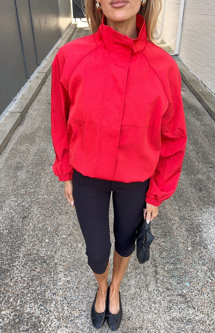 Enya Red Funnel Neck Sports Jacket view 3