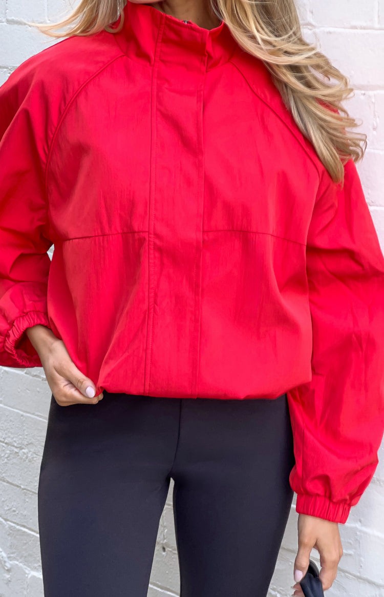 Enya Red Funnel Neck Sports Jacket view 4
